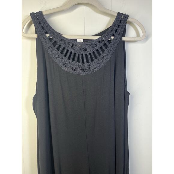 Chicos Asymmetric Hem Crochet Neckline Maxi Dress Black Stretch Size 3/US XL - Picture 3 of 10